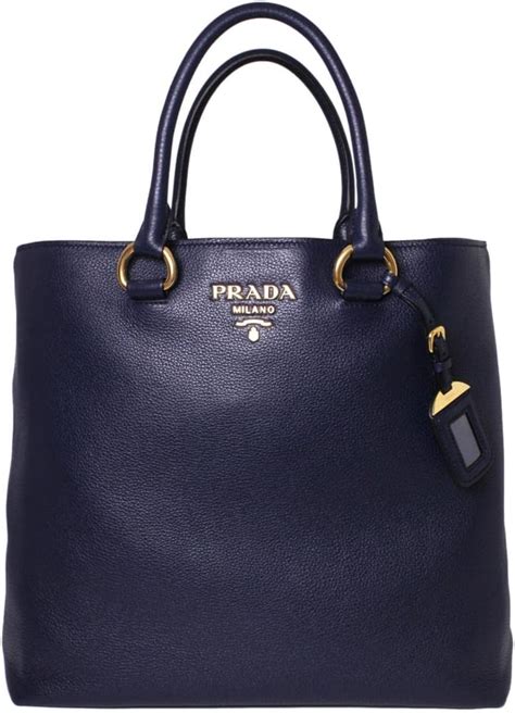 Prada Women's Navy Blue Vitello Phenix Leather Shopping Tote 